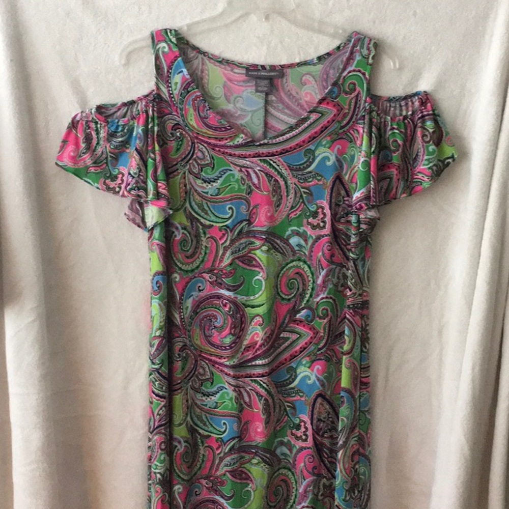 Fun colorful cold shoulder dress